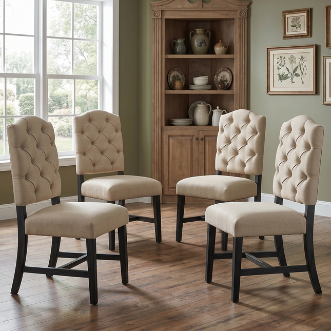 TREXM Retro Style Dining Chair Set with 4 Upholstered Chairs for Dining Room and Living Room (Espresso)