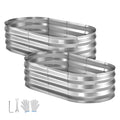 2 Pack Galvanized Raised Garden Beds, 4 x 2 x 1 ft, Oval Metal Planter Boxes Kit Outdoor, Bottomless Elevated Garden Box with Gloves, Alu-Zinc, for Planting Flowers Fruits Vegetables, Silver