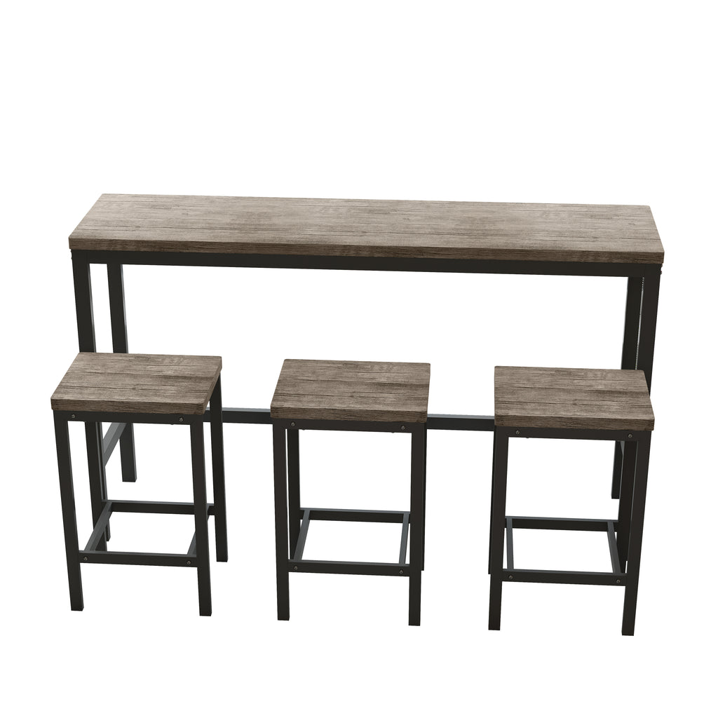 Modern Design Kitchen Dining Table Set with 3 Stools, Easy Assembly, Brown Gray, MDF and Metal