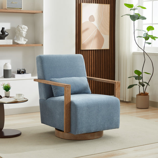 29.72'W Swivel Modern Upholstered Accent Chair with Solid Wood Armrests and 360 Degree Comfy Lounge Reading Chair, Side Armchair for Hotel, Bedroom, Living Room, Office, and Nursery Room.Pale Blue