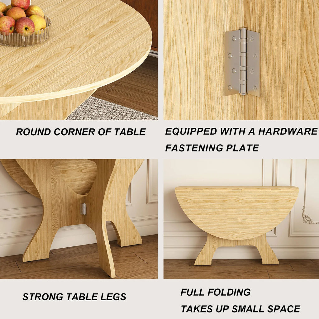 43 in Folding Dining Table for Small Spaces, MDF Table with Wild Oak Veneer, Space Saving Foldable Kitchen Table for Indoor and Outdoor Use - Eloy Royal