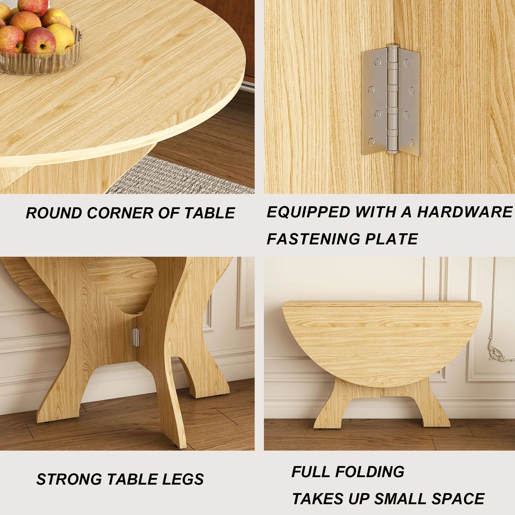 43 in Folding Dining Table for Small Spaces, MDF Table with Wild Oak Veneer, Space Saving Foldable Kitchen Table for Indoor and Outdoor Use - Eloy Royal