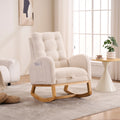 LY-5104 Plush Accent Rocking Chair with Footrest, Cream White High-Back Rocker, Rubber Wood Lounge Chair for Nursery & Living Room, 38.36'W x 26.77'D x 39.76'H
