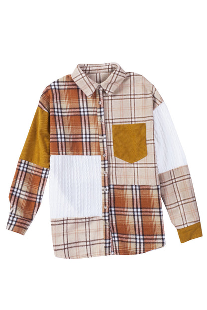 Orange Plaid Color Block Patchwork Pocket Shirt Shacket - Eloy Royal