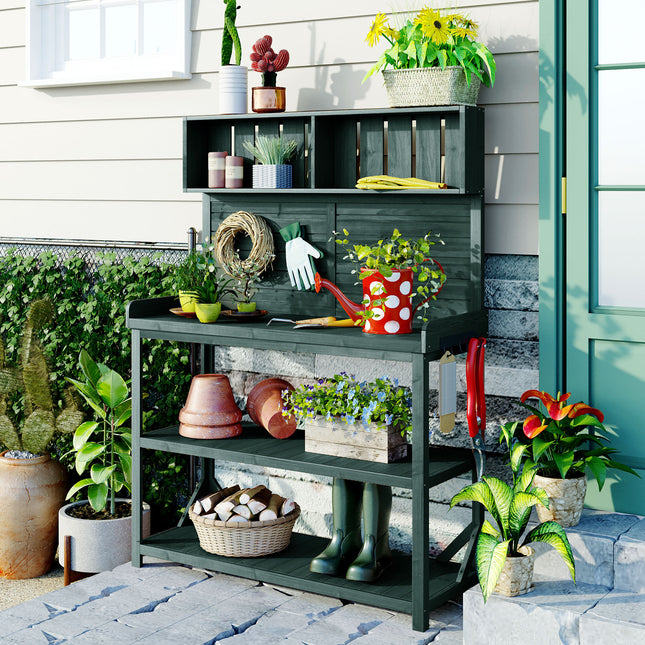 TOPMAX 65 in Large Wooden Farmhouse Rustic Outdoor Potting Bench Table