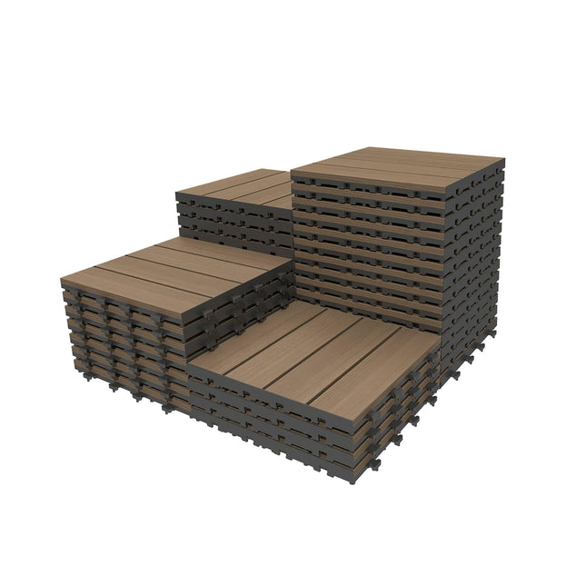 36 Pcs Interlocking Deck Tiles, 12' x 12' HDPE Outdoor Flooring, Patio Flooring Outdoor Waterproof, Deck Tiles Outdoor Waterproof for Deck Garden Poolside, All Weather Use -Dark Brown