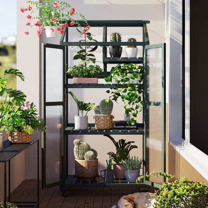 TOPMAX Height Wood Large Greenhouse Balcony Portable Cold Frame with Wheels and