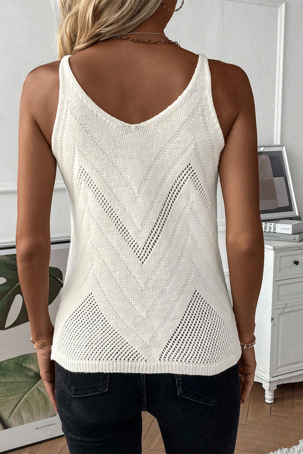 Parchment Chevron Pointelle Knit Cami Top - Eloy Royal