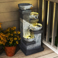Outsunny 33.5' Outdoor Water Fountain, 4-Tier Floor Standing Resin Cascading Bowls Waterfall Fountain with LED Lights, Pump