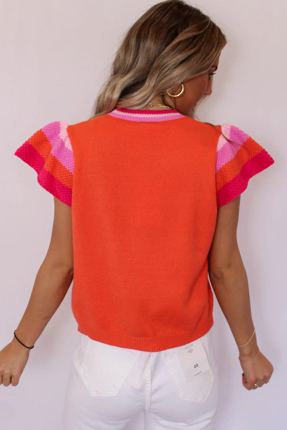 Carrot Contrast Color Striped Sleeve Knitted Tee - Eloy Royal