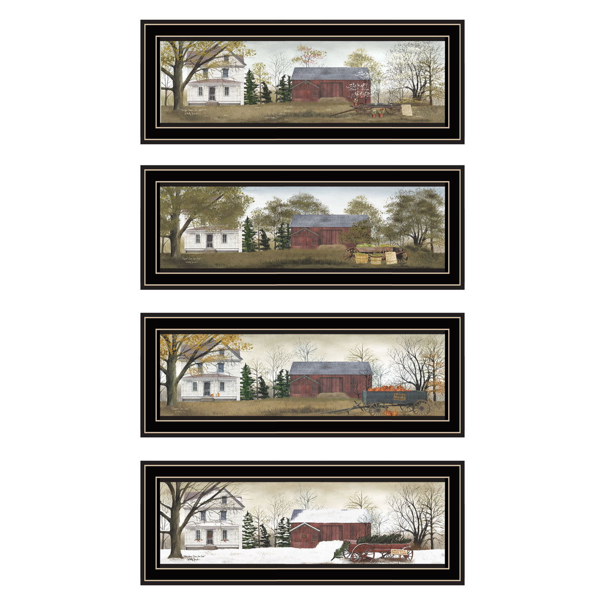Trendy Decor 4U 4- Piece Vignette Four Seasons Homesteads Black Framed Wall Art for Living Room, Bedroom Wall Art Print for Home Decor by Billy Jacobs