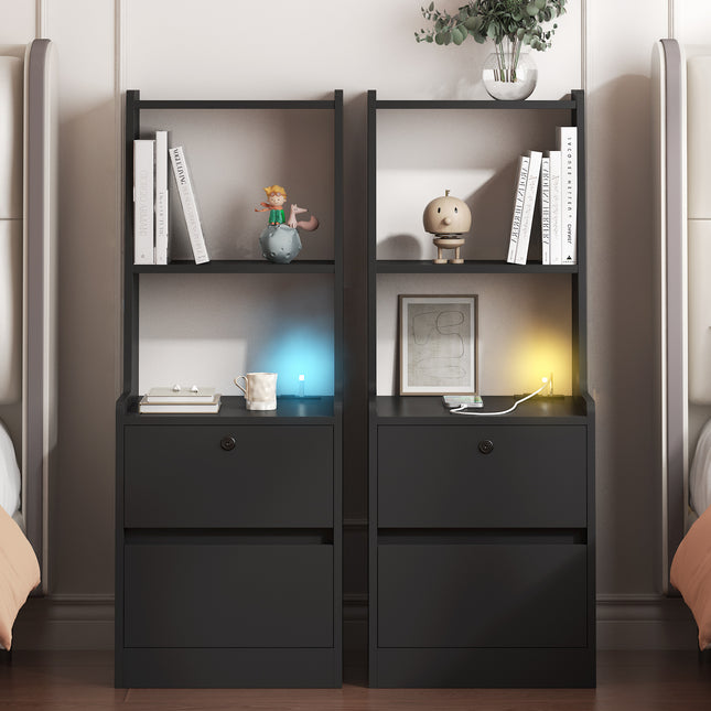 Nightstands Set of 2 with Smart Nightstand with Night Light