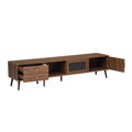 76' Modern Minimal Glass-Doors TV Stand for TVs up to 85 Inches, Wood-Grain Entertainment Center with Storage Cabinets, TV Media Console Table for Living Room, Bedroom