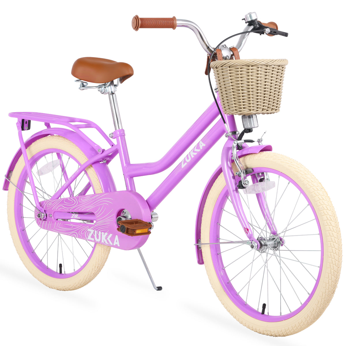 Pink Purple Girls Bike with Basket for 7-10 Years Old Kids, 20 Inch Wheel, Steel Frame, No Training Wheels Included