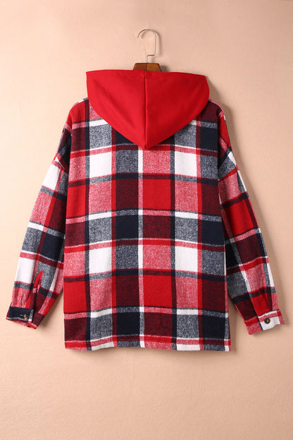 Orange Plaid Button Front Hooded Shacket - Eloy Royal