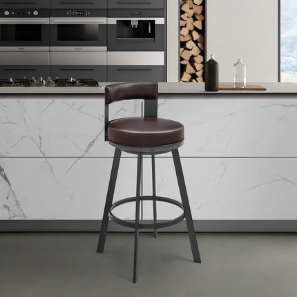 Nylun 26' Swivel Counter Stool in Brown Metal with Brown Faux Leather