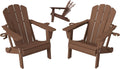 Adjustable HDPE Adirondack Chairs Set of 2, Brown, 3-Position Reclining ,Foldable, Cup & Phone Holders, All-Weather Outdoor