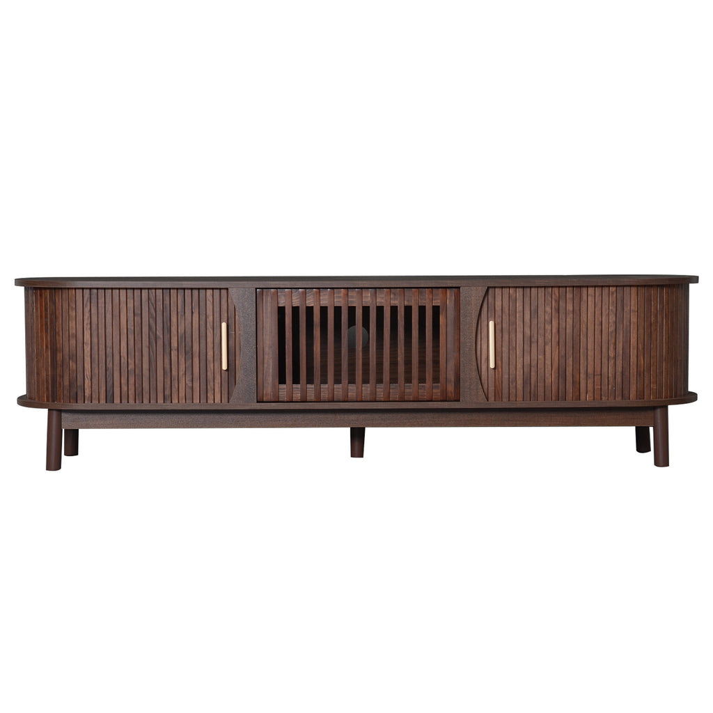 Modern Farmhouse TV Stand for 75' TVs, Wood Entertainment Center with Storage Cabinet, TV Console Table for Living Room, Bedroom