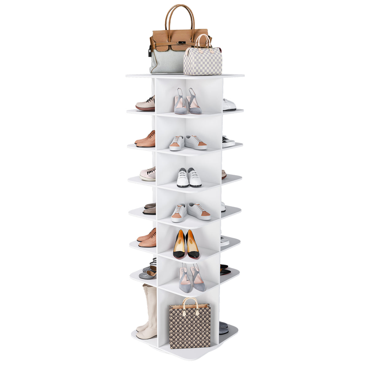 7-Tier Square Rotating Shoe Rack Tower with 360° Spinning Organizer, White