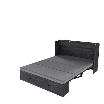 Carbon Black Murphy Bed with Storage Drawers and Charging Cabinet, 57-Inch Foldable Bed with Swivel Wheels, MDF and Solid Wood Frame, Ideal for Guest Rooms, Living Rooms, and Offices