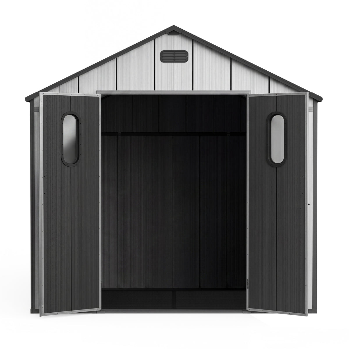 8x6Ft Resin Outdoor Storage Shed with Floor, Plastic Garden Storage Shed, Outside Weatherproof Storage Building for Tools, Bike, Lawn Mower, Patio, Backyard