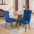 Mid-Century Modern Chairs with Lion Head Pull Ring,High-end Tufted Solid Wood Contemporary Velvet Upholstered Dining Chair with Golden Wooden Legs Nailhead Trim 2-Pcs Set,Blue,SW1201BL