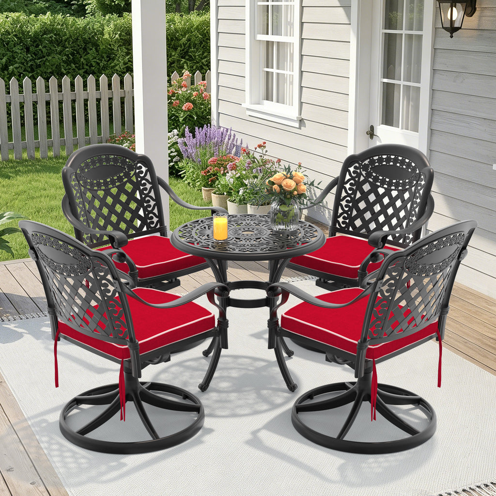 5-Piece All-Weather Cast Aluminum Dining Set, Include 4 Swivel Chairs and 26.77' Round Table With Black Frame