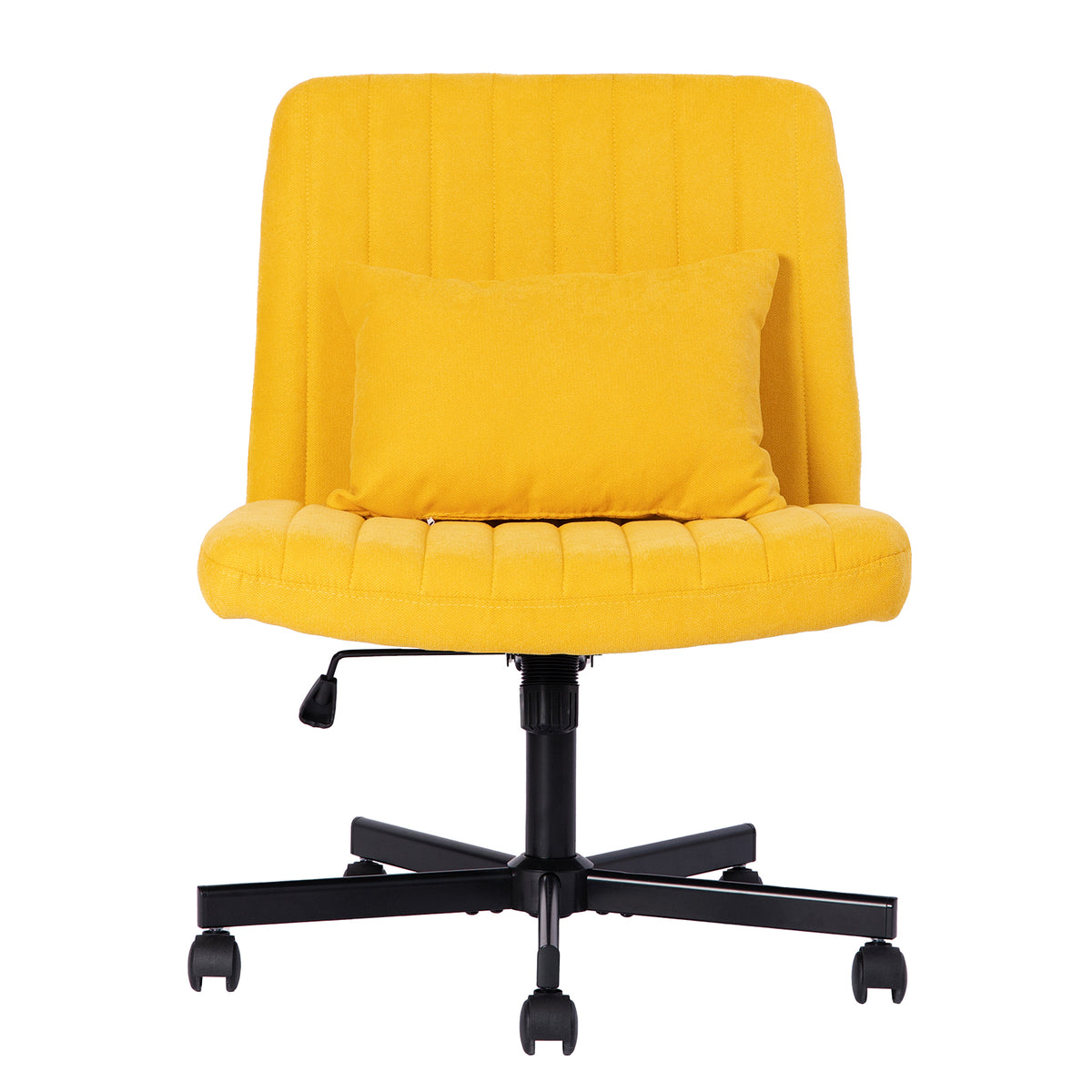 Yellow Linen Criss Cross Armless Office Chair with Wheels - Modern Comfort for Home Office, Meditation & Makeup Spaces