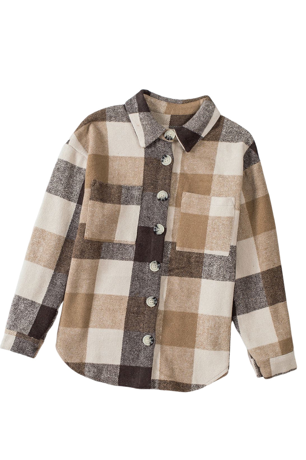 Grey Plaid Color Block Pockets Buttoned Shacket - Eloy Royal