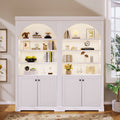 Tall Bookshelf Suite with 4-layer LED Lightings,Modern Bookcase with Doors and Open Adjustable Shelves,Storage Bookshelf for Living Room,Home Office,White