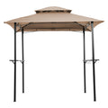Outdoor Grill Gazebo 8 x 5 ft (96 - 60 in) with Double-Tier Soft Top Canopy, Steel Frame, Bar Counters & Hook - Khaki Metal
