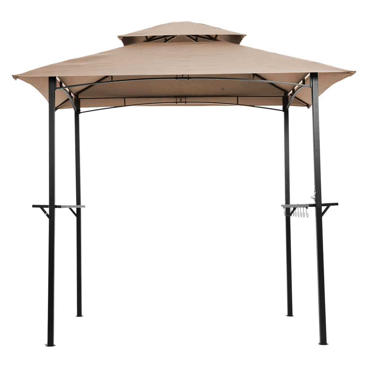 Outdoor Grill Gazebo 8 x 5 ft (96 - 60 in) with Double-Tier Soft Top Canopy, Steel Frame, Bar Counters & Hook - Khaki Metal