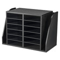 Literature Organizer, 12 Compartments Office Mailbox with Side Vertical Storage, Wooden Mailbox Sorter Made of Particle Board, Countertop Office Home  Organizer for File, Document, Paper, Black