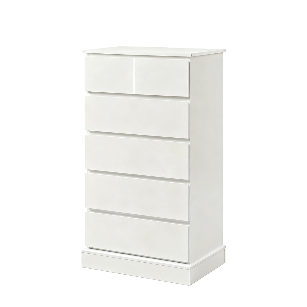 6 Drawer Tall Dresser with Concealed Handles, Vertical Storage Cabinet for Bedroom and Living Room,White MDF