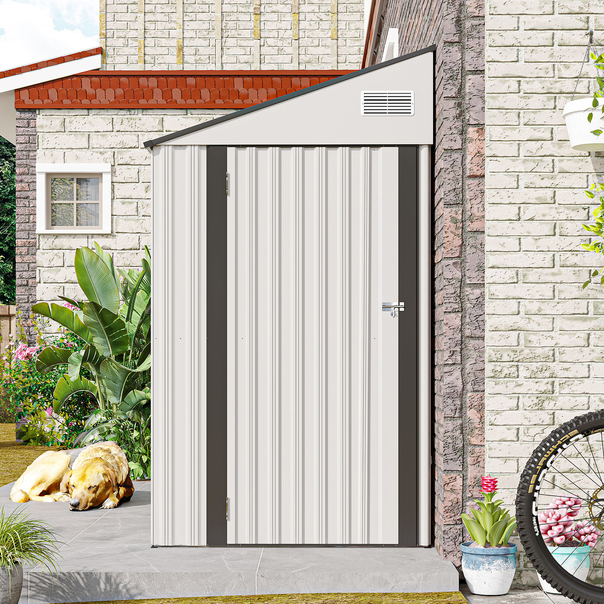 Campcraft Optional two-color storage shed, single hinge door with sloping roof, solid structural design, good ventilation, surface with protective film, and suitable for various scenarios