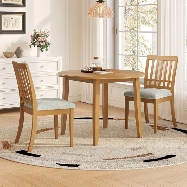 3-Piece Round Dining Table Set for 2 People with 1 Folding Wood