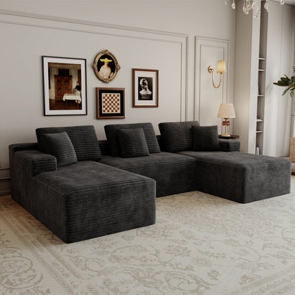 118.1*68.9'Modular sectional sofa seat,Upholstered compressed couch for living room,Bedroom,Apartment,No assembly required,6PC free combination,Plush corduroy fabric,GREY