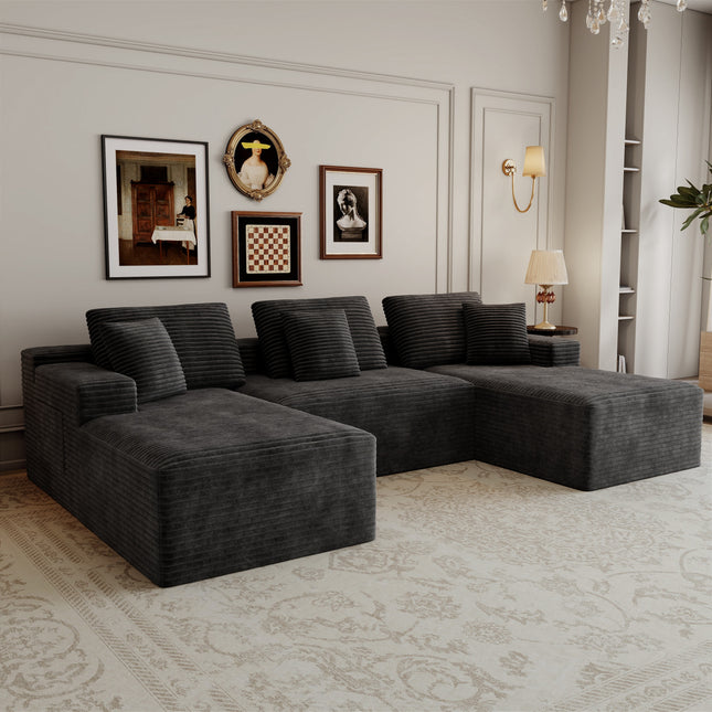 118.1*68.9'Modular sectional sofa seat,Upholstered compressed couch for living room,Bedroom,Apartment,No assembly required,6PC free combination,Plush corduroy fabric,GREY