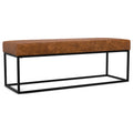 Candice Ottoman Bench in Tan Genuine Leather, 18D x 56W x 18.5H inches