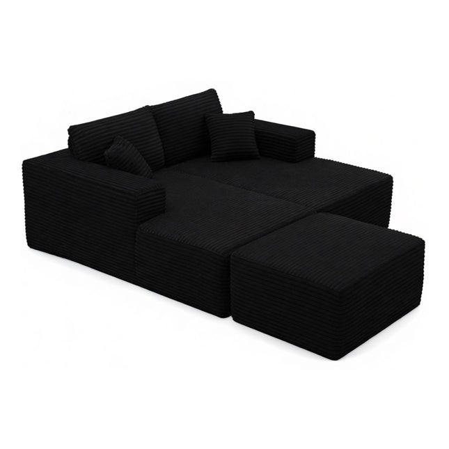 73.4' Modern Corduroy 2-Seater Recliner Sofa, Upholstered Lounge Sofa Bed with Ottoman