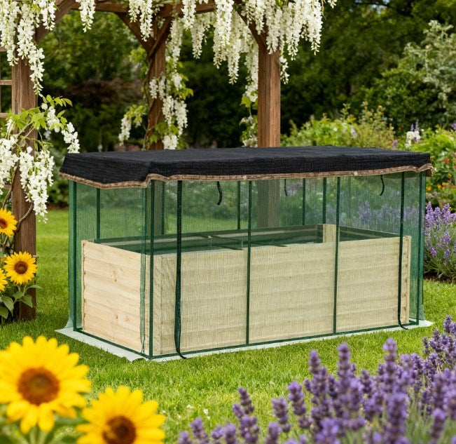 Raised Garden Bed for Flowers, Veggies and Herbs,Galvanized Steel Planter Box with Crop Cage and Shade Cloth