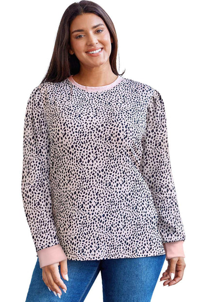 Apricot Animal Spots Printed Plus Size Long Sleeve Top