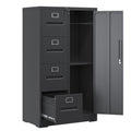 Metal Storage Vertical Filing Cabinet with Lock, Steel File Locker with 4 Drawers and 1 door for School, Living Room, Bedroom, Office (Black)