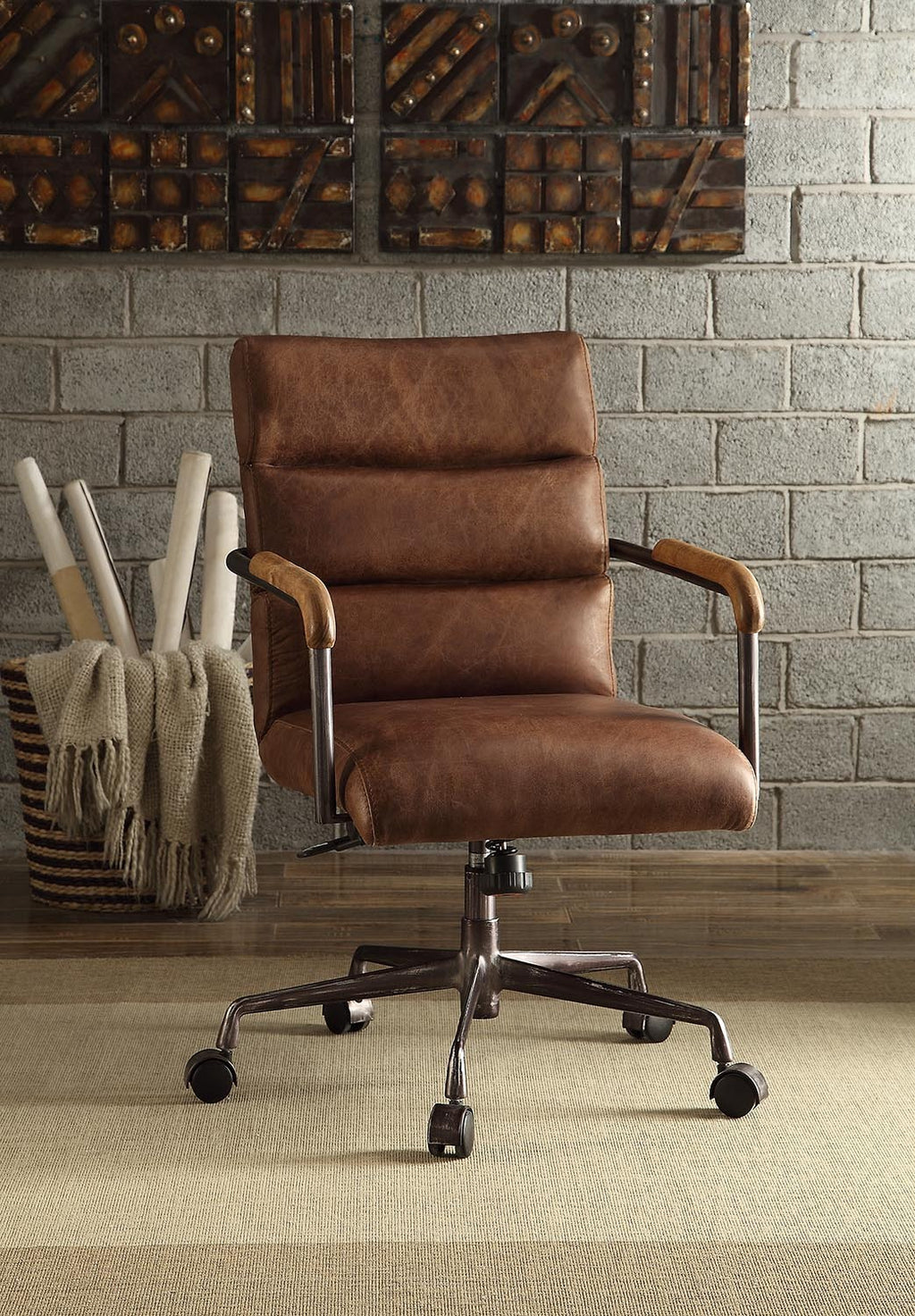 Retro Brown Swivel Office Chair with 5-Star Base