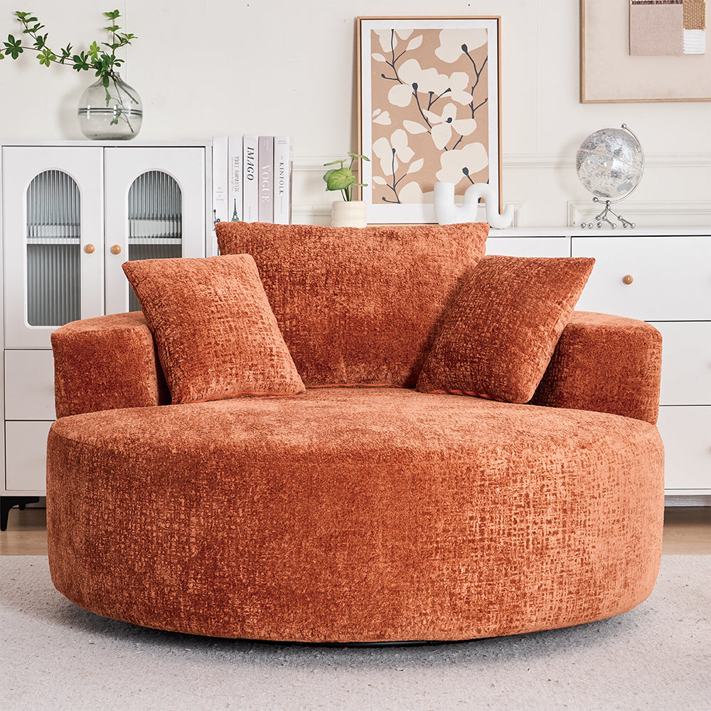 Round Accent Chair, 360 Swivel Chenille Barrel Chair, Fluffy Modern Sleeper for Living Room, Bedroom, Reading Room and Lounge