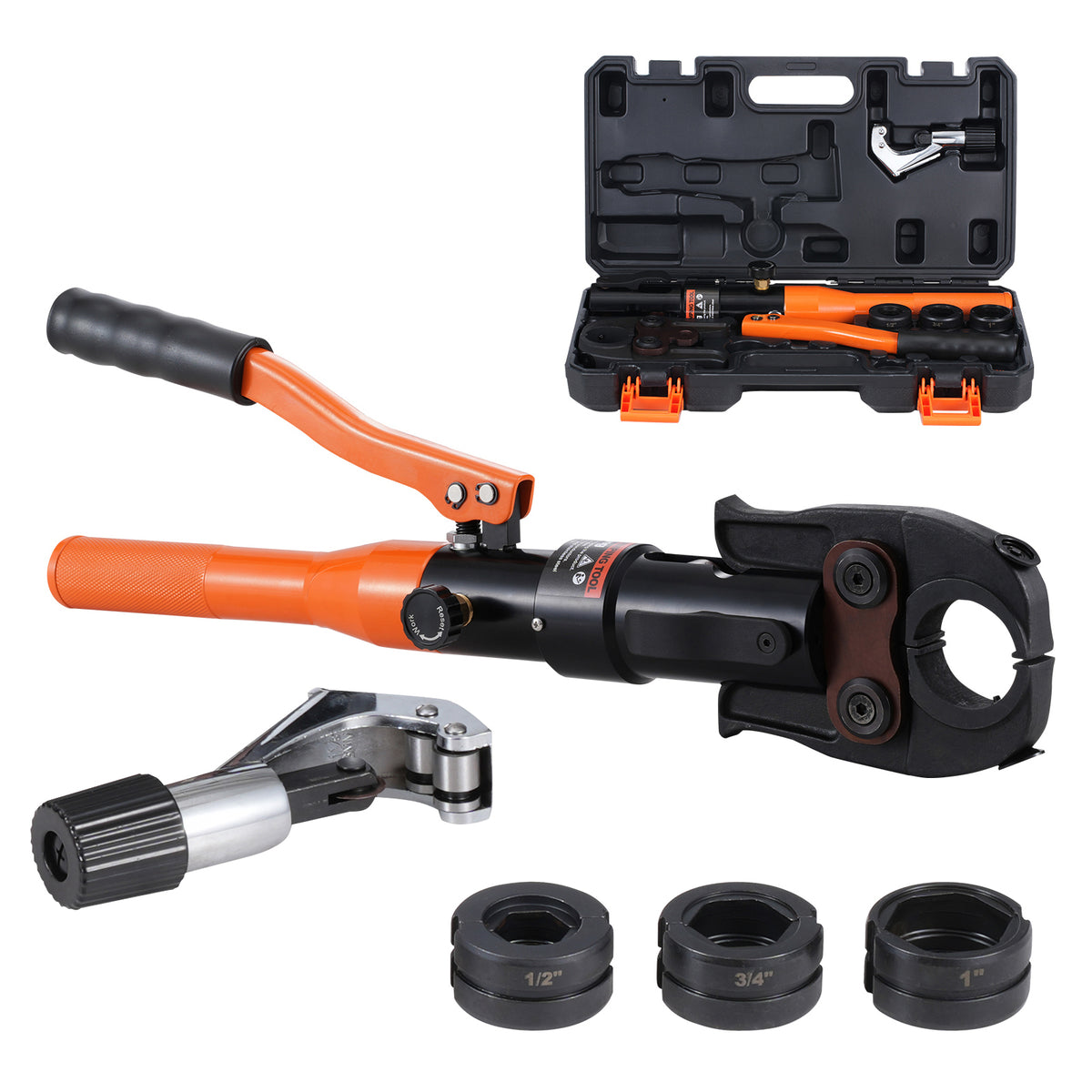Copper Pipe Crimping Tool, Hydraulic Driven Press Tool with 1/2', 3/4', 1' VUS Jaws, Copper Tube Fittings Pipe Crimpers for Narrow Spaces and Tee Fittings