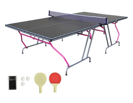 Portable Foldable Table Tennis Table 8x4 Ft by Double Fish - Complete Set Includes Net, 2 Paddles, 3 Balls for Indoor Outdoor Use