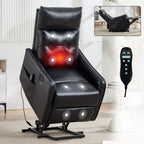 Black PU Single Motor Power Lift Recliner Chair with Massage and Heat for Elderly, Heavy Duty Motion Mechanism and One USB for Charging, Max Reclining Angle 155°