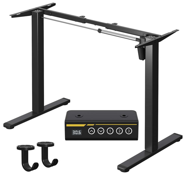 Black Single-motor electric standing desk frame, suitable for home and office, adjustable height and length, built-in powerful 154-lb motors with 3 height memory settings