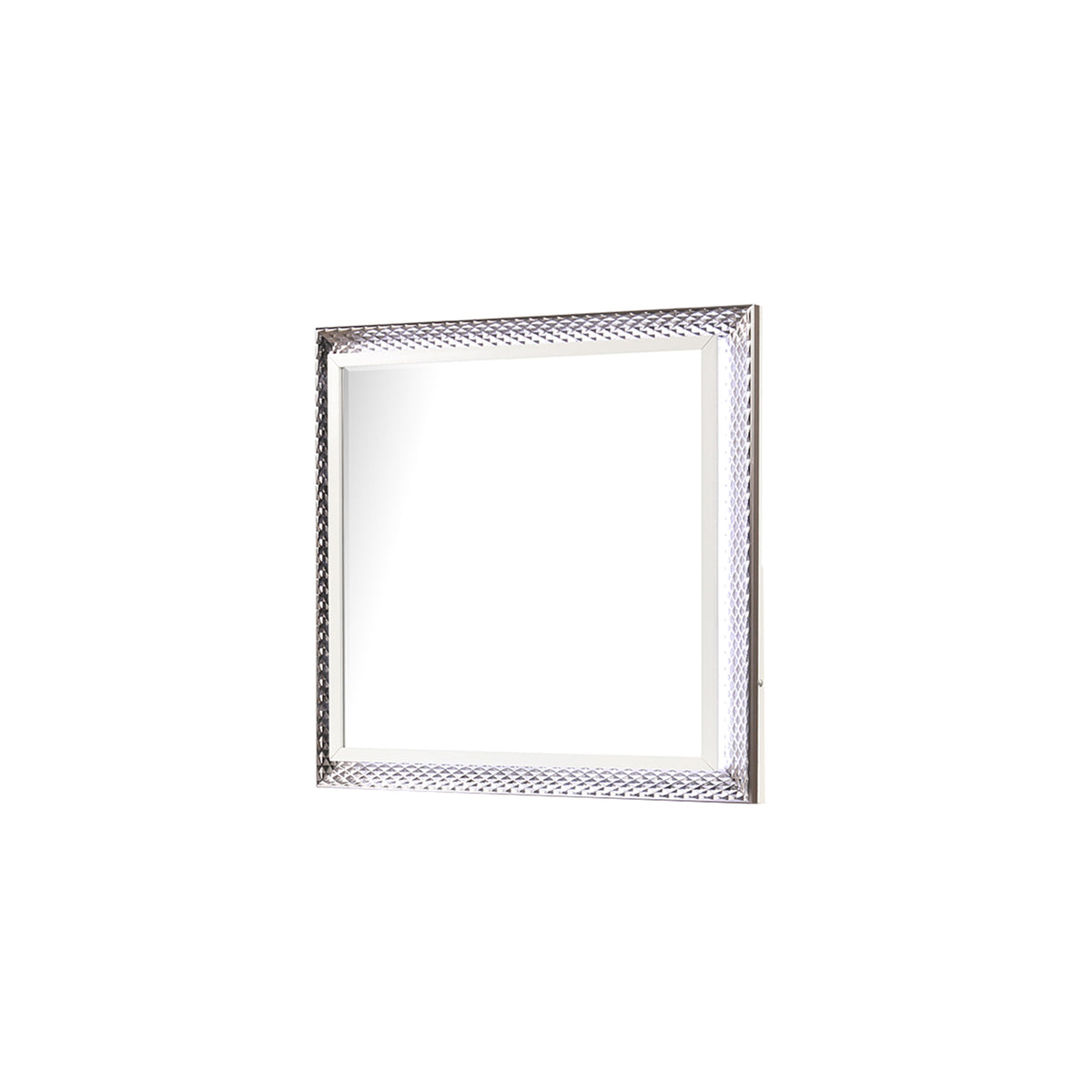 Fabio Contemporary Style Mirror Made with Diamond-Patterned Side Accents with LED Lighting and Wood in White Finish(INCLUDES ONLY MIRROR)